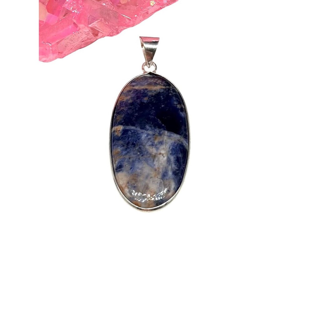 Sodalite Necklace Pendant 925 Sterling Silver Overlay Oval Stone Blue